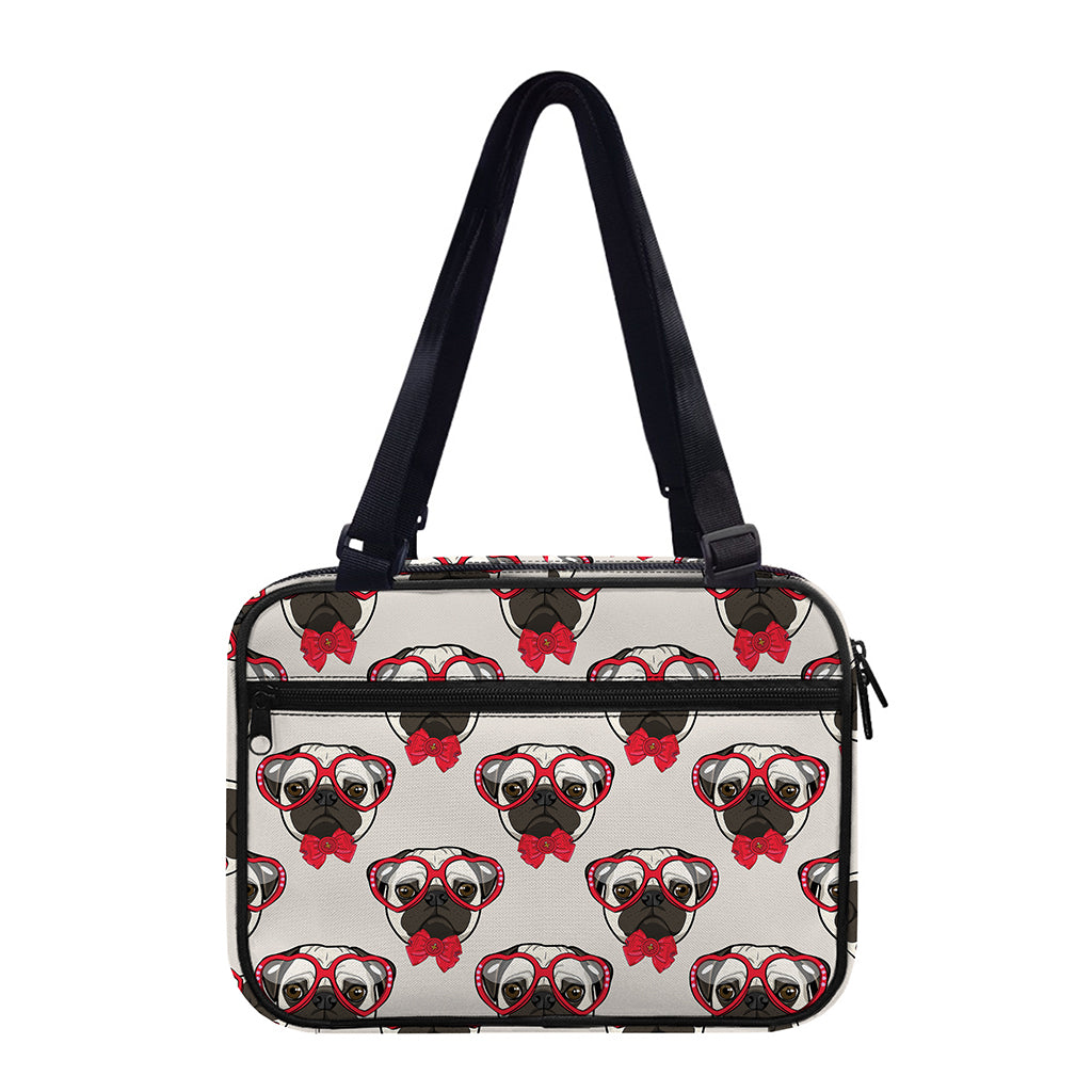 Red Glasses Pug Pattern Print Double Strap Bible Bag