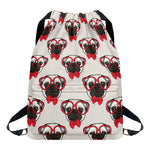Red Glasses Pug Pattern Print Drawstring Backpack