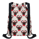Red Glasses Pug Pattern Print Drawstring Backpack