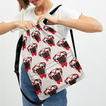 Red Glasses Pug Pattern Print Drawstring Backpack