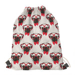 Red Glasses Pug Pattern Print Drawstring Bag