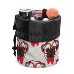 Red Glasses Pug Pattern Print Drawstring Makeup Bag