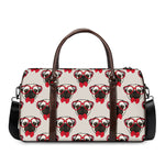 Red Glasses Pug Pattern Print Duffle Bag