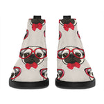 Red Glasses Pug Pattern Print Flat Ankle Boots