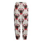 Red Glasses Pug Pattern Print Fleece Lined Knit Pants