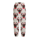 Red Glasses Pug Pattern Print Fleece Lined Knit Pants