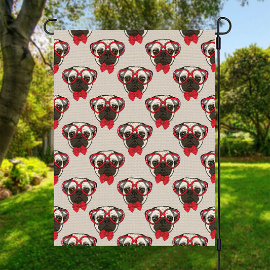 Red Glasses Pug Pattern Print Garden Flag