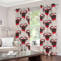 Red Glasses Pug Pattern Print Grommet Curtains