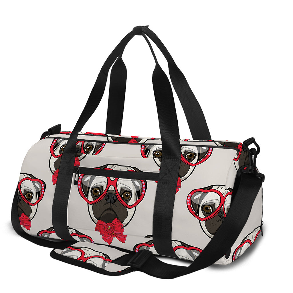 Red Glasses Pug Pattern Print Gym Bag