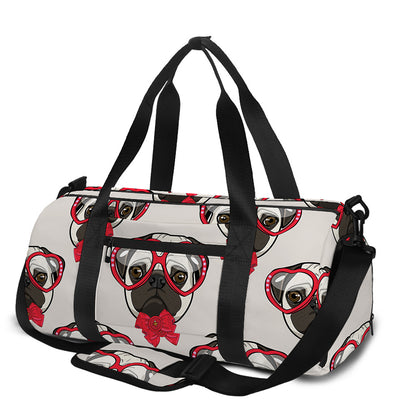 Red Glasses Pug Pattern Print Gym Bag