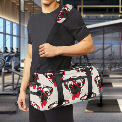 Red Glasses Pug Pattern Print Gym Bag