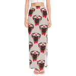 Red Glasses Pug Pattern Print High Slit Maxi Skirt