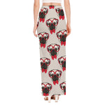 Red Glasses Pug Pattern Print High Slit Maxi Skirt