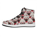 Red Glasses Pug Pattern Print High Top Leather Sneakers