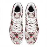 Red Glasses Pug Pattern Print High Top Leather Sneakers