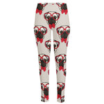 Red Glasses Pug Pattern Print High-Waisted Pocket Leggings