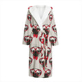 Red Glasses Pug Pattern Print Hooded Bathrobe