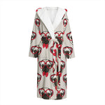 Red Glasses Pug Pattern Print Hooded Bathrobe