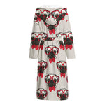 Red Glasses Pug Pattern Print Hooded Bathrobe