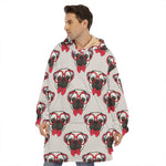 Red Glasses Pug Pattern Print Hoodie Blanket