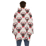 Red Glasses Pug Pattern Print Hoodie Blanket