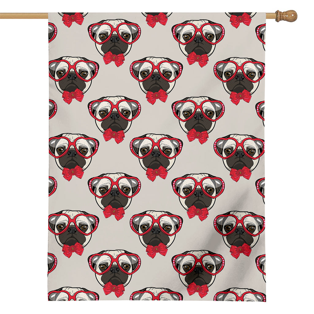 Red Glasses Pug Pattern Print House Flag