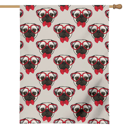 Red Glasses Pug Pattern Print House Flag