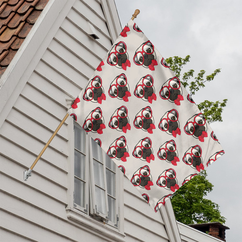 Red Glasses Pug Pattern Print House Flag