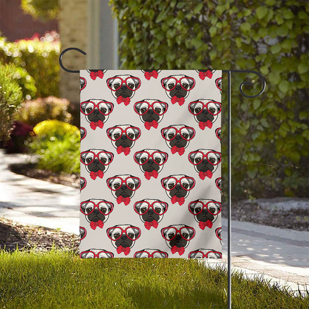Red Glasses Pug Pattern Print House Flag
