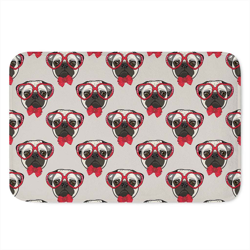 Red Glasses Pug Pattern Print Indoor Door Mat