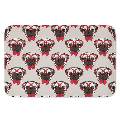 Red Glasses Pug Pattern Print Indoor Door Mat