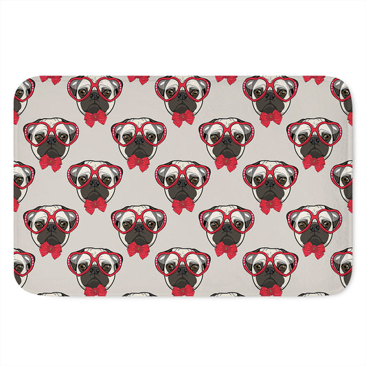Red Glasses Pug Pattern Print Indoor Door Mat