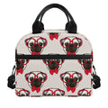 Red Glasses Pug Pattern Print Insulated Lunch Bag