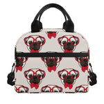 Red Glasses Pug Pattern Print Insulated Lunch Bag