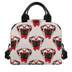 Red Glasses Pug Pattern Print Insulated Lunch Bag