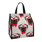 Red Glasses Pug Pattern Print Insulated Lunch Tote