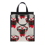 Red Glasses Pug Pattern Print Insulated Lunch Tote