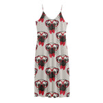 Red Glasses Pug Pattern Print Jersey Midi Cami Dress