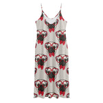 Red Glasses Pug Pattern Print Jersey Midi Cami Dress