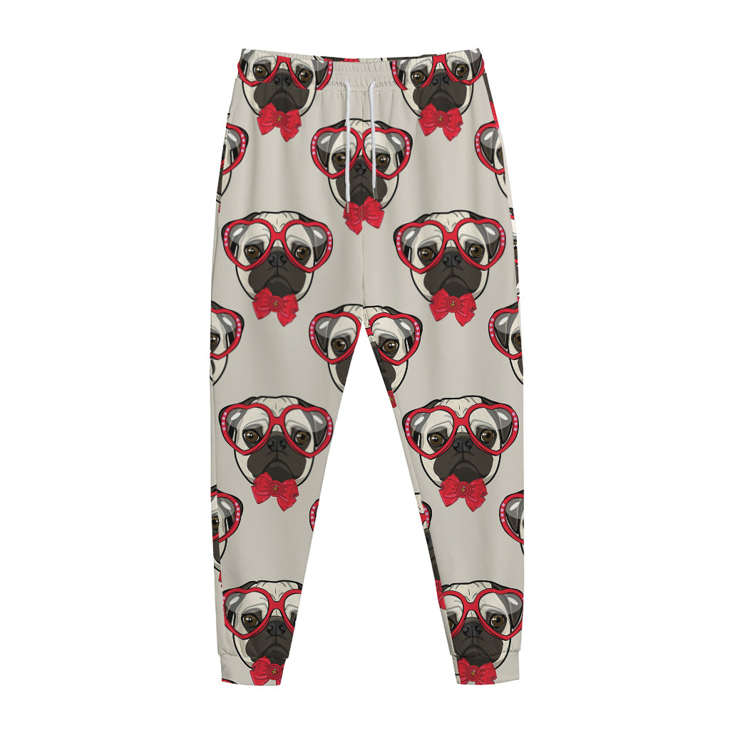 Red Glasses Pug Pattern Print Jogger Pants