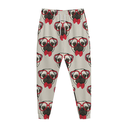 Red Glasses Pug Pattern Print Jogger Pants