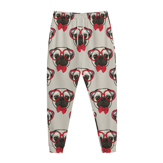 Red Glasses Pug Pattern Print Jogger Pants