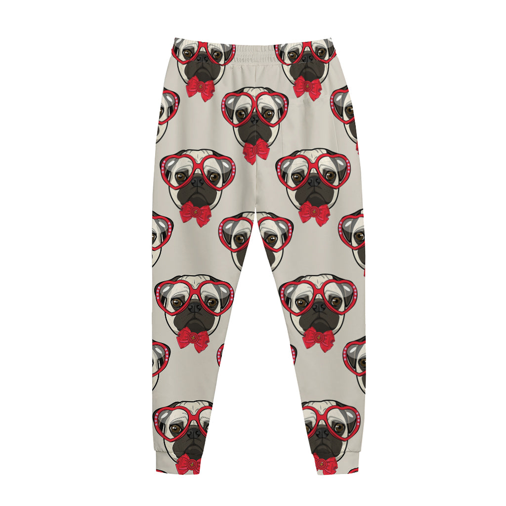 Red Glasses Pug Pattern Print Jogger Pants