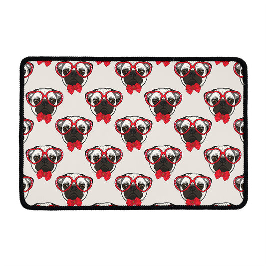 Red Glasses Pug Pattern Print Kitchen Mat