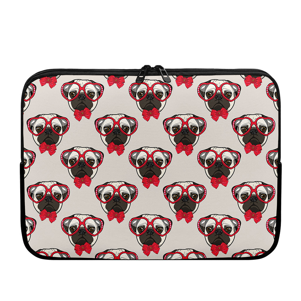 Red Glasses Pug Pattern Print Laptop Sleeve