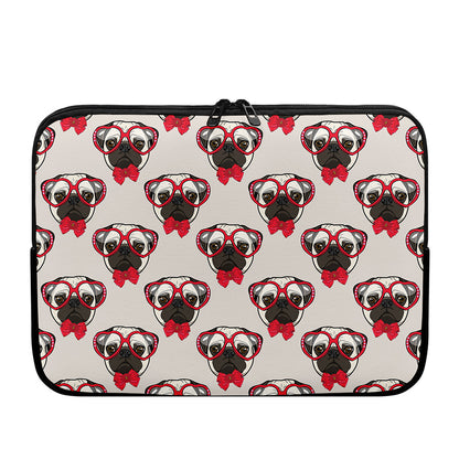 Red Glasses Pug Pattern Print Laptop Sleeve