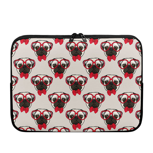 Red Glasses Pug Pattern Print Laptop Sleeve