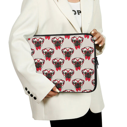 Red Glasses Pug Pattern Print Laptop Sleeve