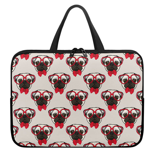 Red Glasses Pug Pattern Print Laptop Sleeve With Handle