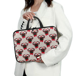 Red Glasses Pug Pattern Print Laptop Sleeve With Handle